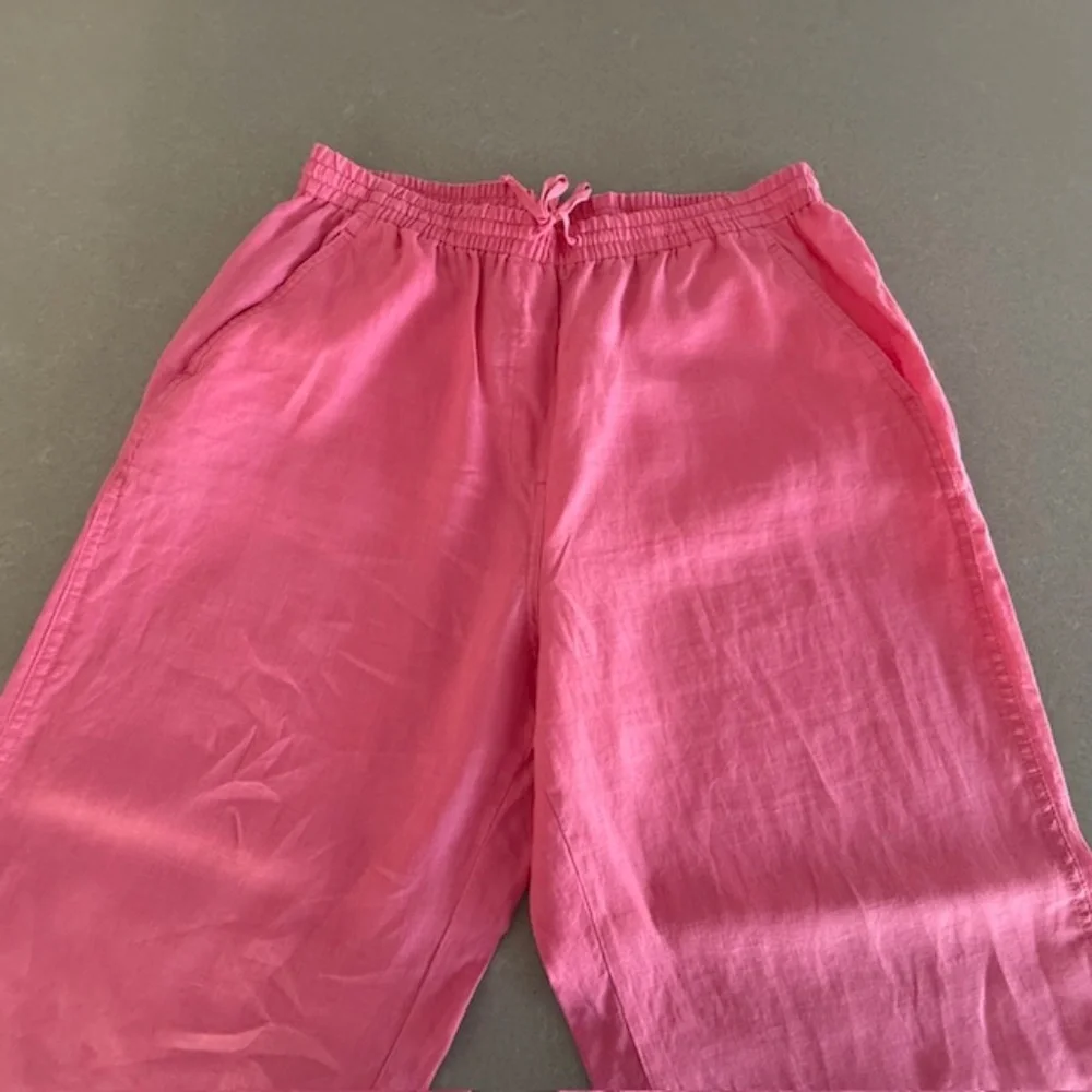 Women's Large L Pink 100% Linen Pull-on Ankle Wide Leg Pants Worn 2x ($120 new)